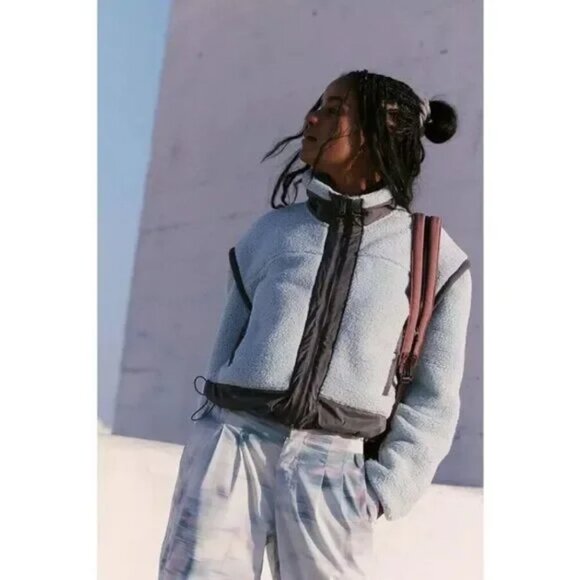 Free People Movement Courtside Fleece Jacket in Ice Flow Combo